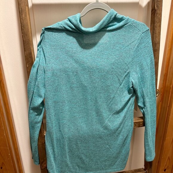 Teal Aqua Turquoise Quarter Zip Cowl Neck Pullover M/L Fit - Picture 2 of 2